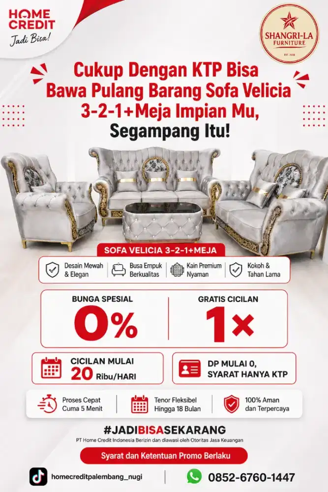 PROMO KREDIT SOFA VELICIA 3-2-1+MEJA TERMURAH SEKOTA PALEMBANG