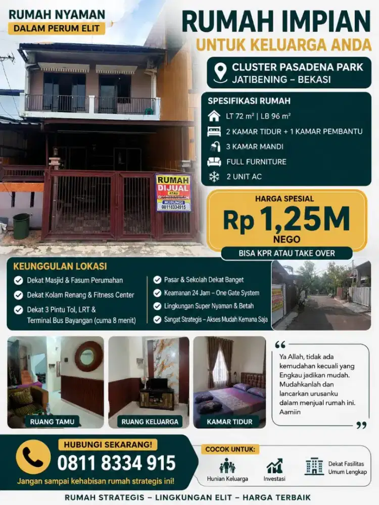 Dijual Rumah Cluster Pasadena Mediterania Regency Cikunir