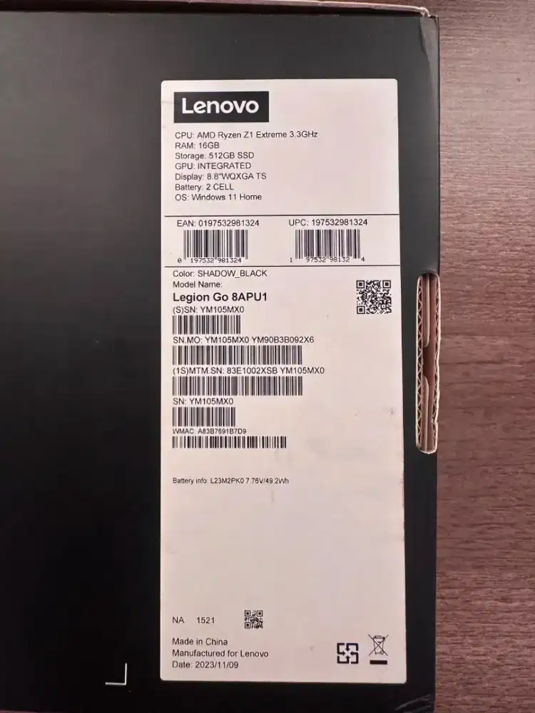 Lenovo Legion Go 1 Shadow Black Windows 11 Home