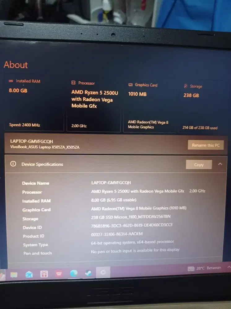 Laptop Asus Vivobook X505ZA ex wanita bs nego