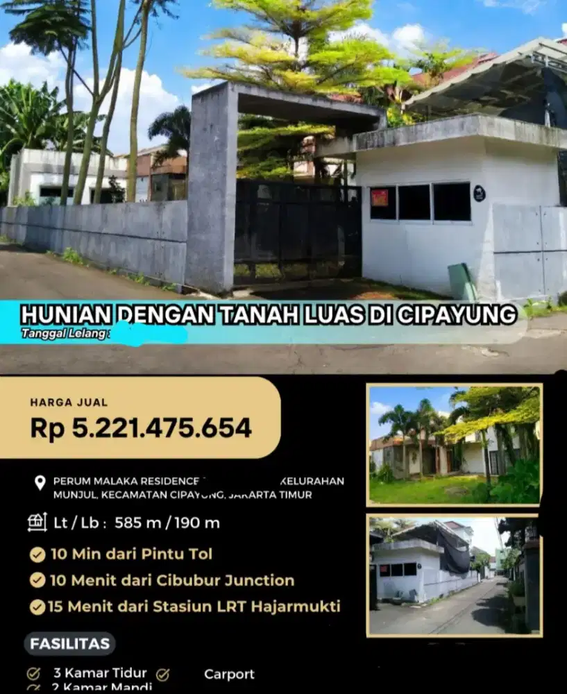 Dijual Rumah 1 Lantai Perum Malaka Residence Cipayung