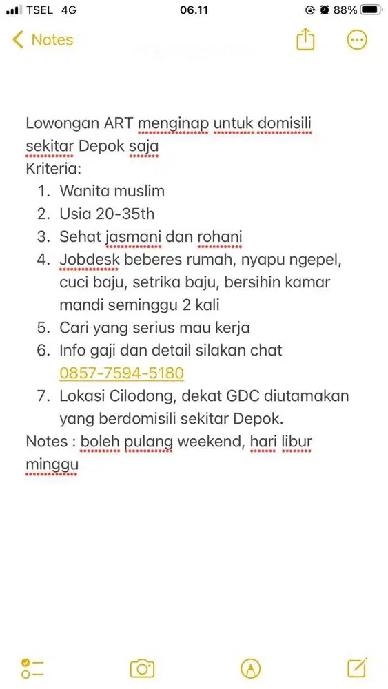 Lowongan ART menginap khusus daerah Depok