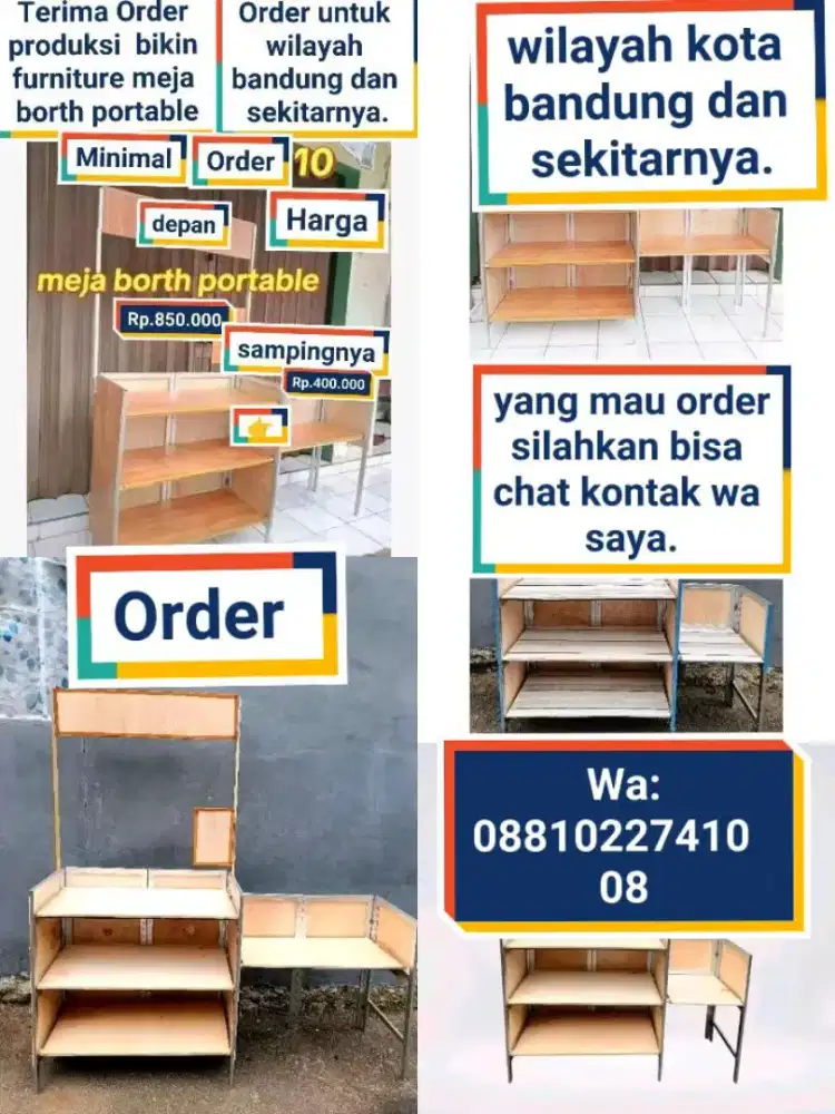 Furniture meja borth portabel minimal bikin 10 perunitnya