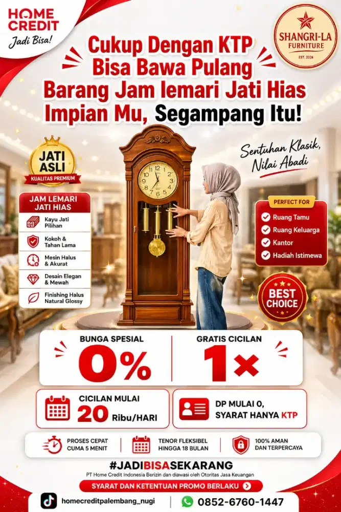PROMO KREDIT JAM LEMARI JATI HIAS TERMURAH SEKOTA PALEMBANG
