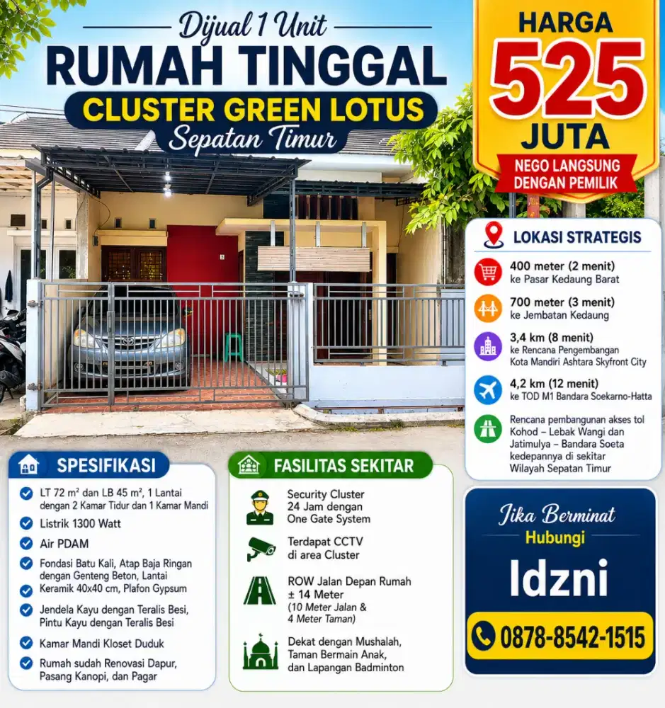 Dijual 1 Unit Rumah di Cluster Green Lotus Sepatan Timur