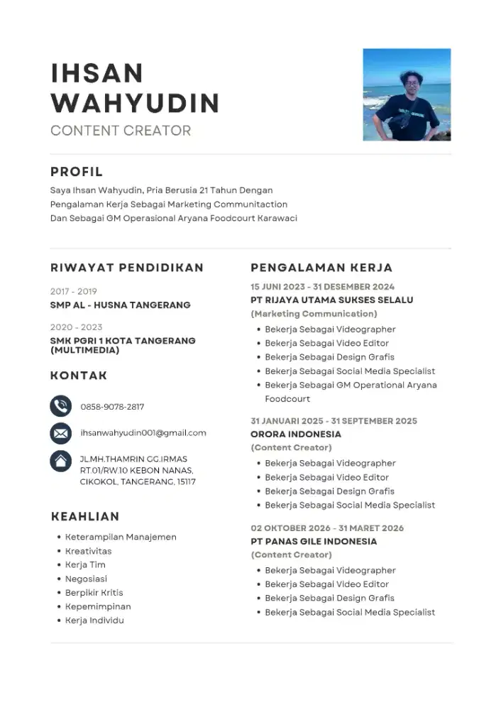 Sedang mencari Pekerjaan Content Creator & Editor Video