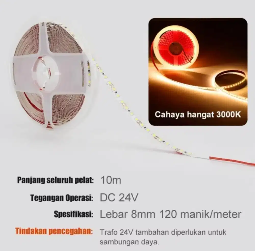 Lampu Strip Led 10 Meter Warna Warm White Ada Perekat Siap Pakai