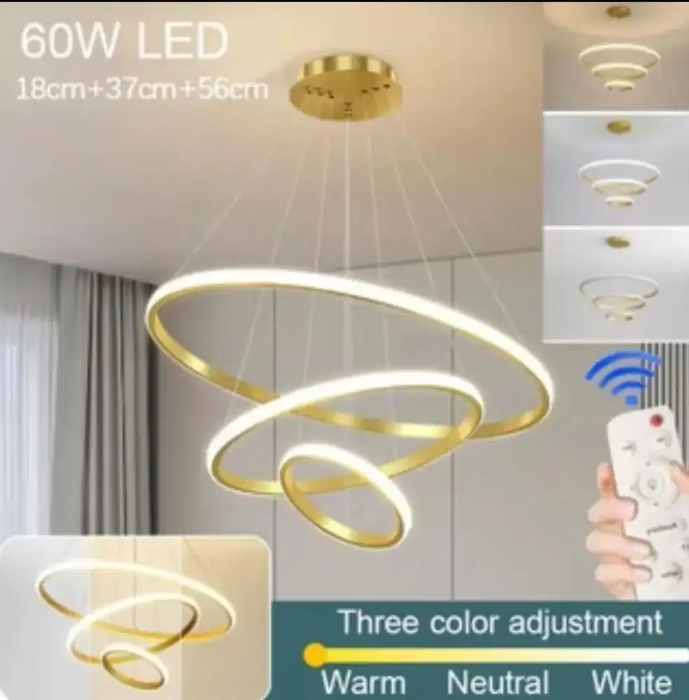 Lampu Gantung 3 Ring Gold Estetik Lengkap Dus Siap Pakai
