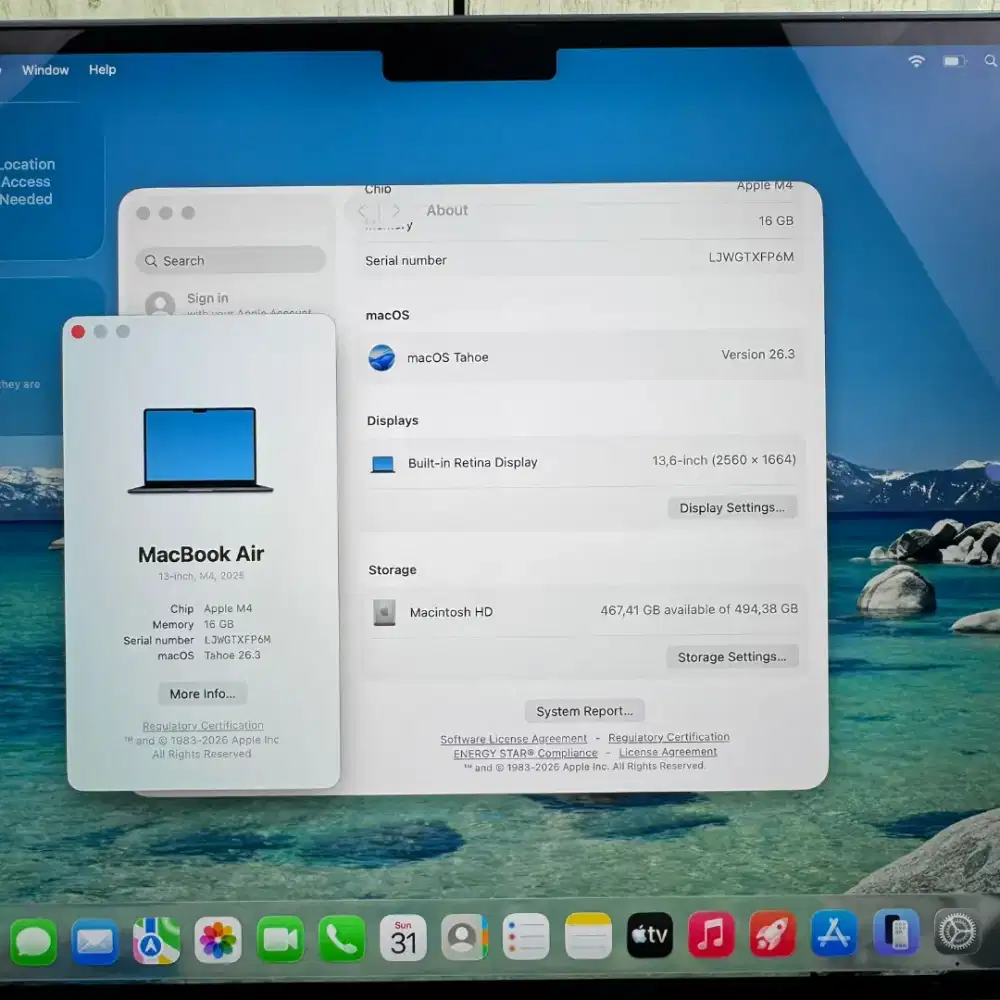 Macbook Air M4 Layar 13 Inch Ram 16 Ssd 512 Midnight Blue buat desain