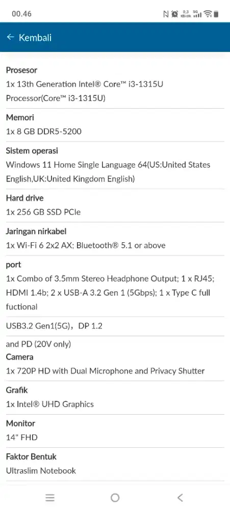 Leptop lenovo v14 g5 IRL