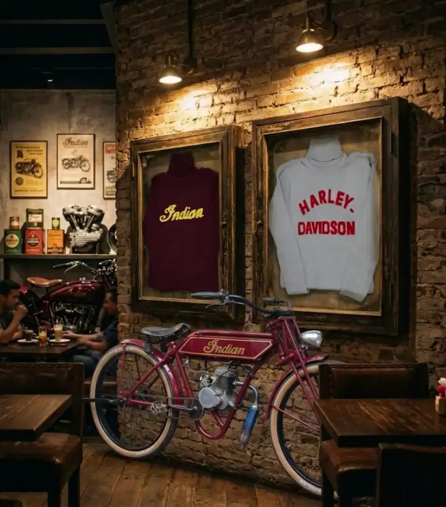 Dekorasi harley dan indian motor satu set lawas vintage antik