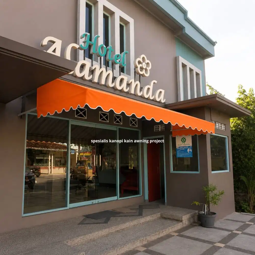 kanopi kain awning warna orange elegan untuk teras rumah