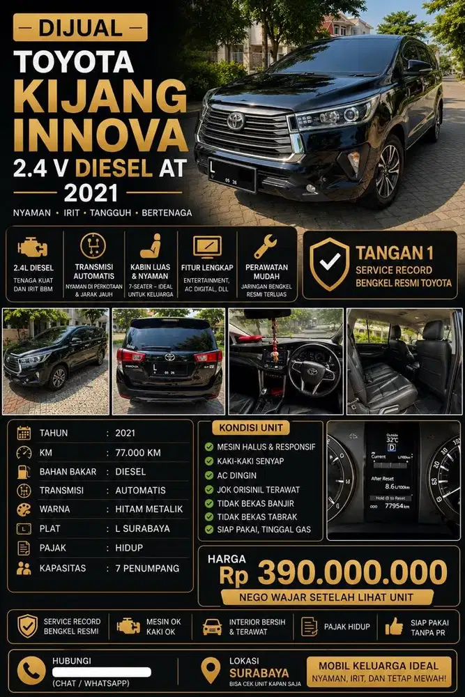 Toyota Innova 2.4 V Diesel AT 2021 Tangan 1 Service Record