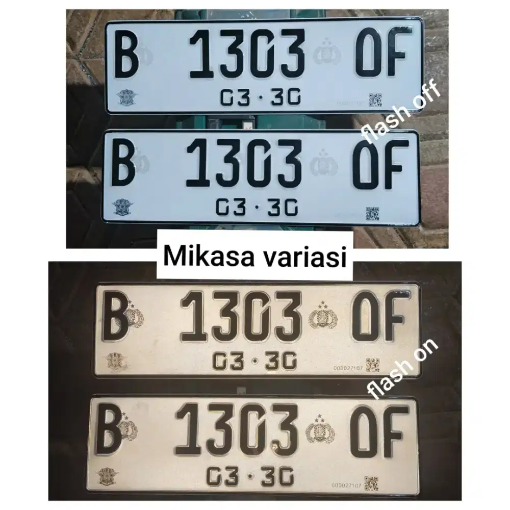 Plat mobil barcode reflektif putih menyala dapat sepasang font terbaru