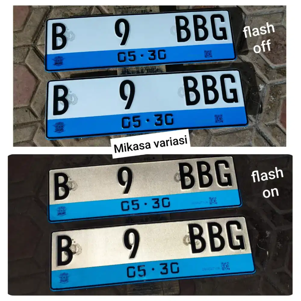 Plat mobil listrik barcode reflektif putih menyala dapat sepasang
