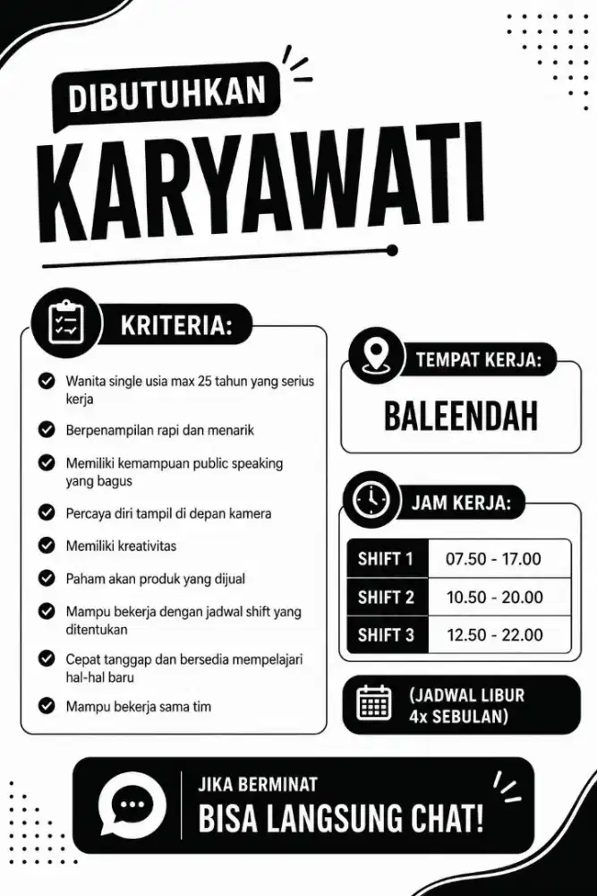 DIBUTUHKAN KARYAWATI ONLINESHOP