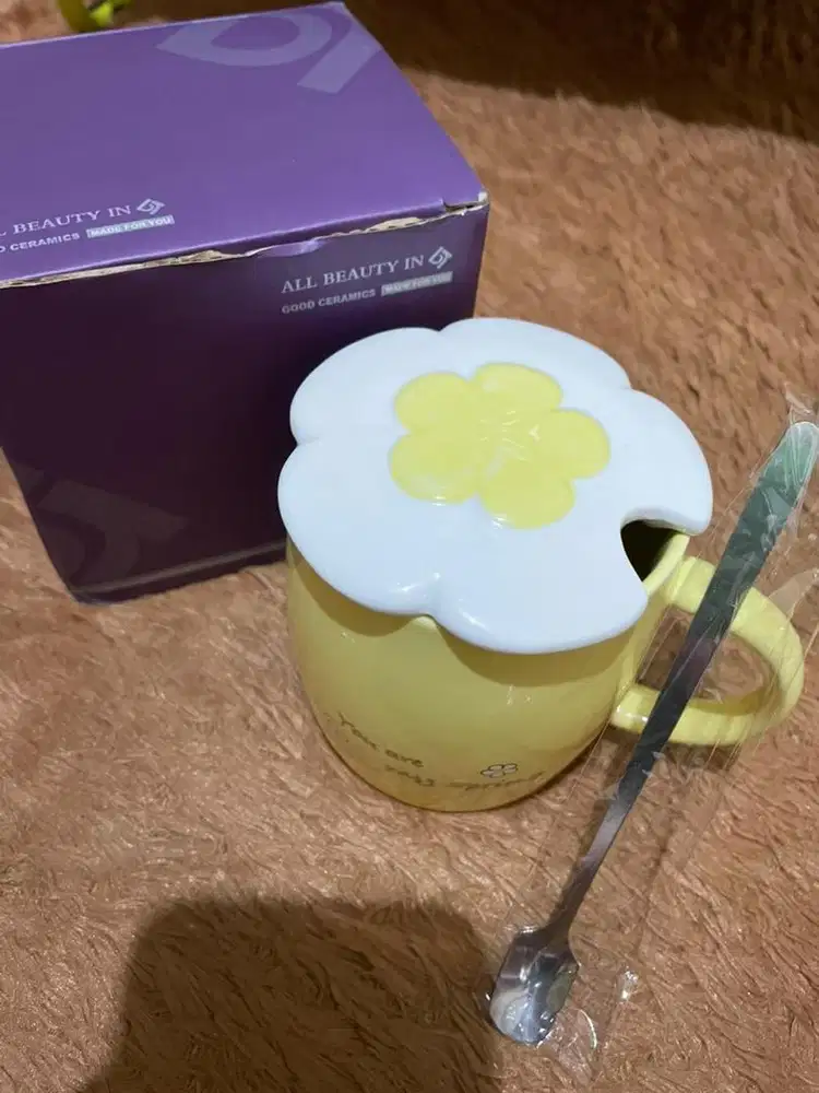 Cangkir/ Gelas/ Mug Keramik Flower Kuning