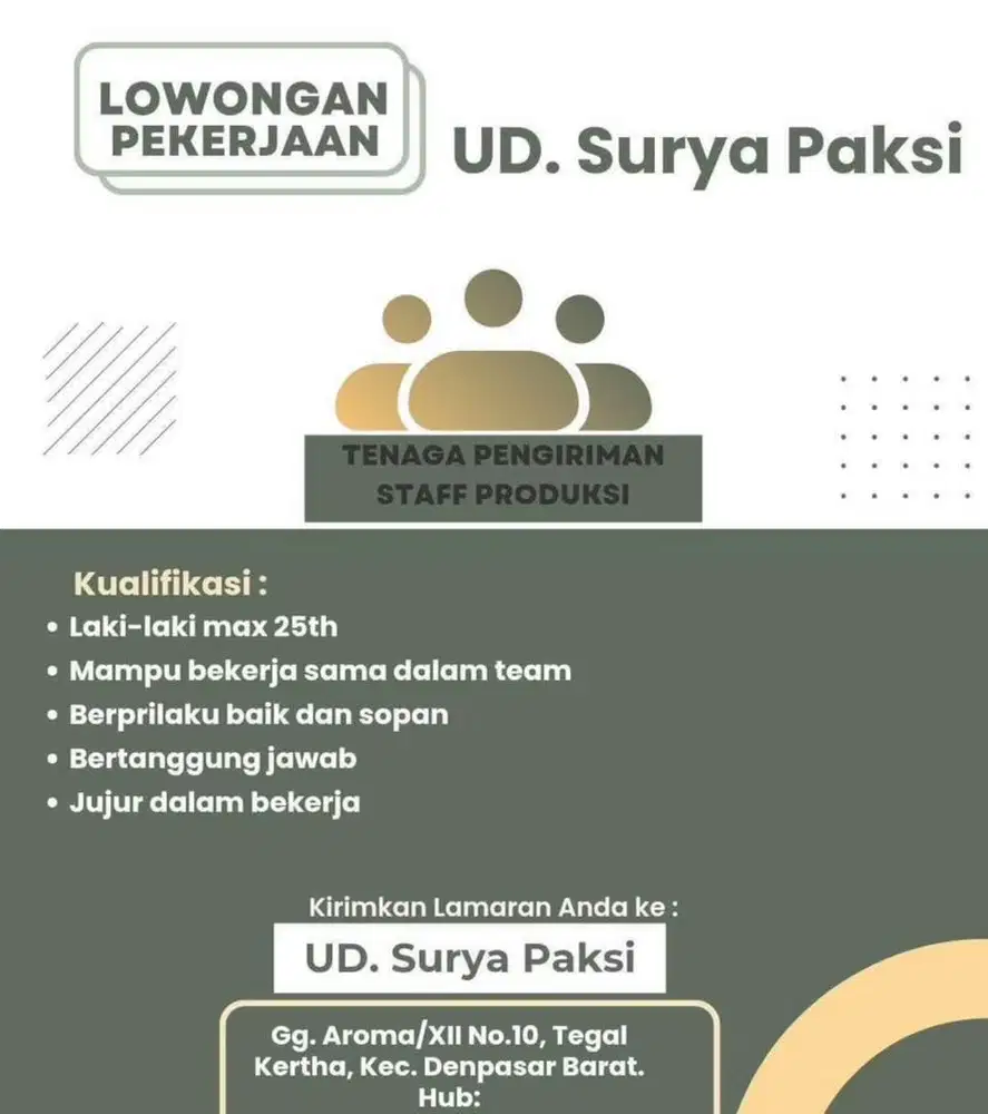 Dibutuhkan segera tenaga pengiriman