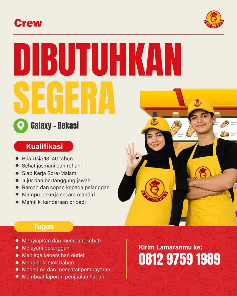 Lowongan Kerja Crew Kebab Bekasi (Galaxy/Cikunir) Gaji Rp1.500.000