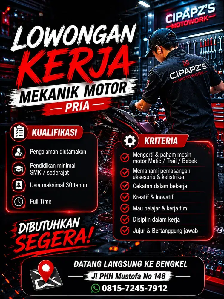 Lowongan Kerja Mekanik Motor - Cipapz's Motowork Bandung