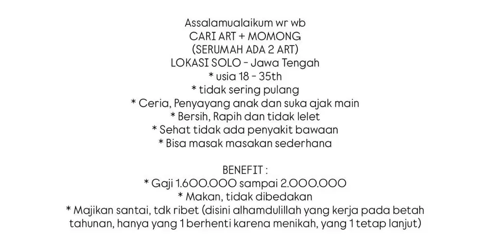 Art + momong (serumah 2 art + momong)