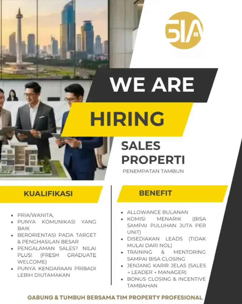 Dibutuhkan segera sales perumahan untuk penempatan Cibitung dan tambun