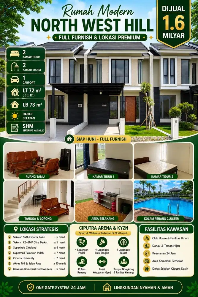 Rumah Siap Huni North West Hill 2 Lantai Full Furnish Murah