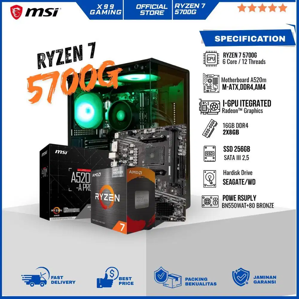 Pc Rakitan Ryzen 7 5700G Ram 16GB ssd 256GB hdd 500GB Free Games