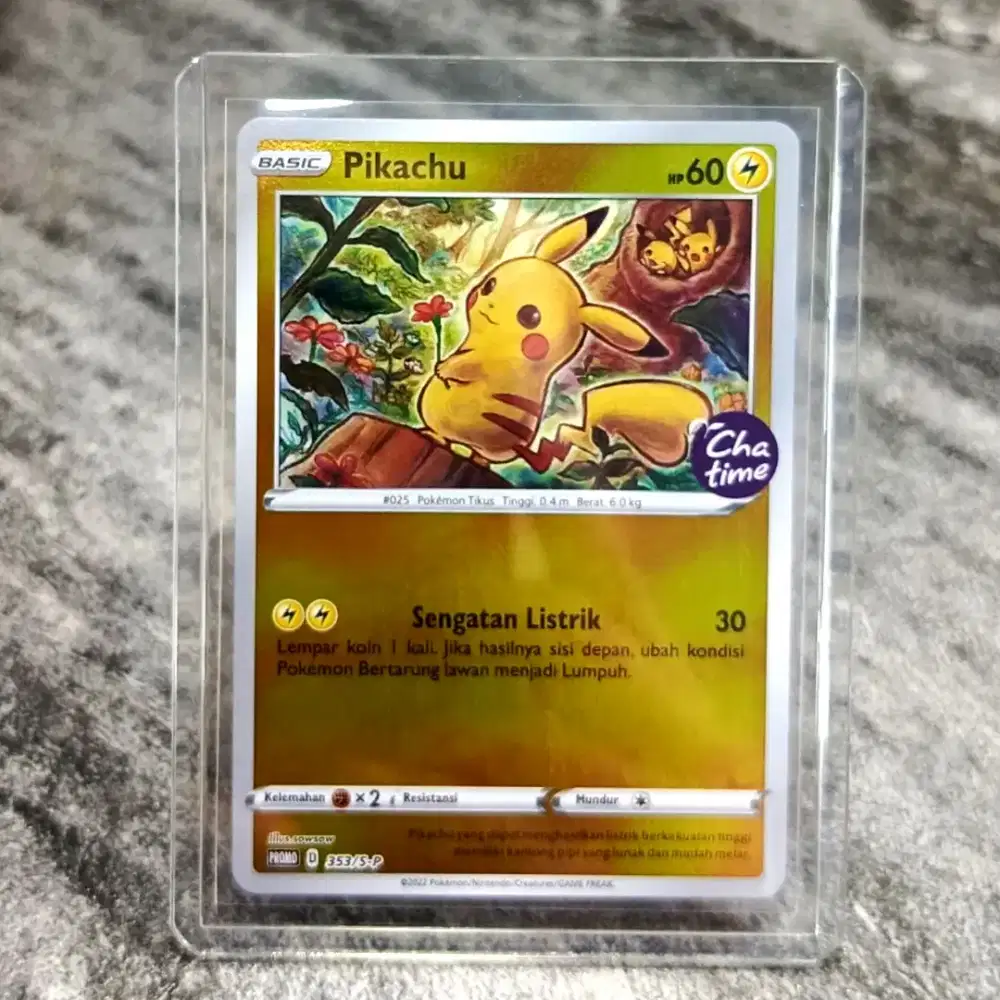 Kartu pokemon Pikachu chatime original kartu holo berkilau emas