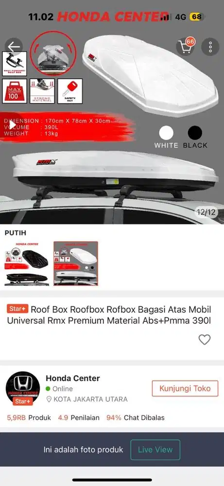 Dijual Roof Box ukuran 390L