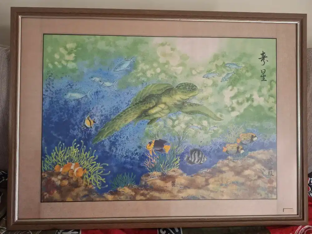 Lukisan Bawah Laut Penyu Handmade Original Dekorasi Rumah