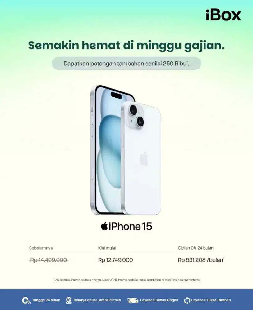 Promo spesial iphone 15 bisa cicilan pakai KTP aja ya