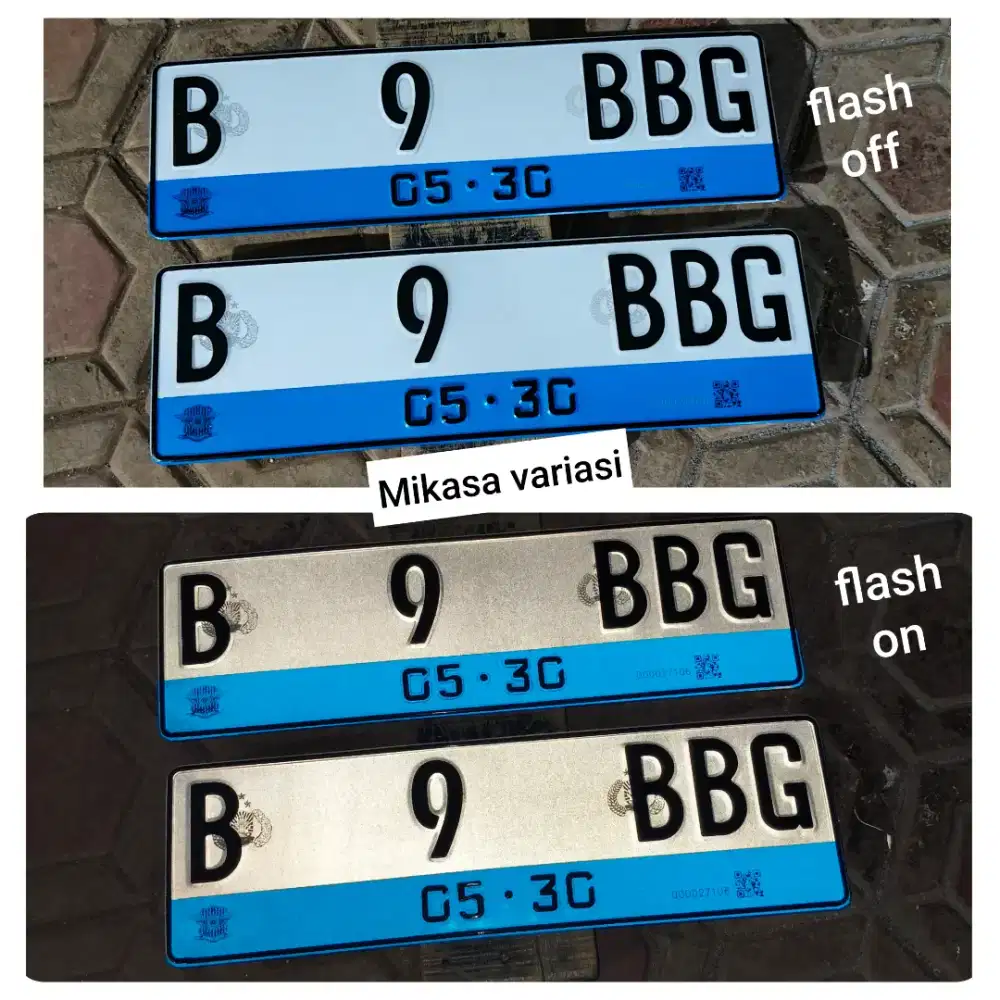 Plat mobil listrik reflektif bisa menyala barcode , font terbaru, 2pcs