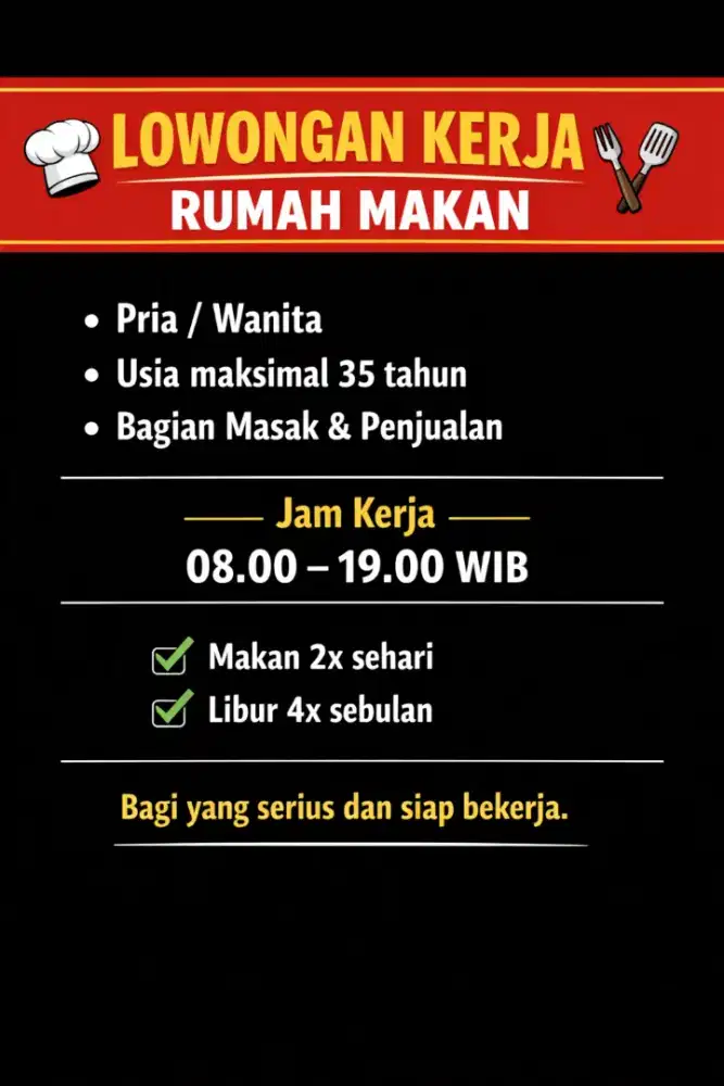 Lowongan kerja rumah makan