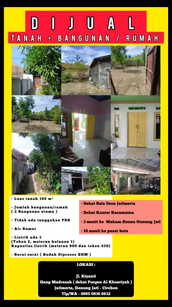 Dijual Tanah + Bangunan / Rumah Luas Tanah 308 m2