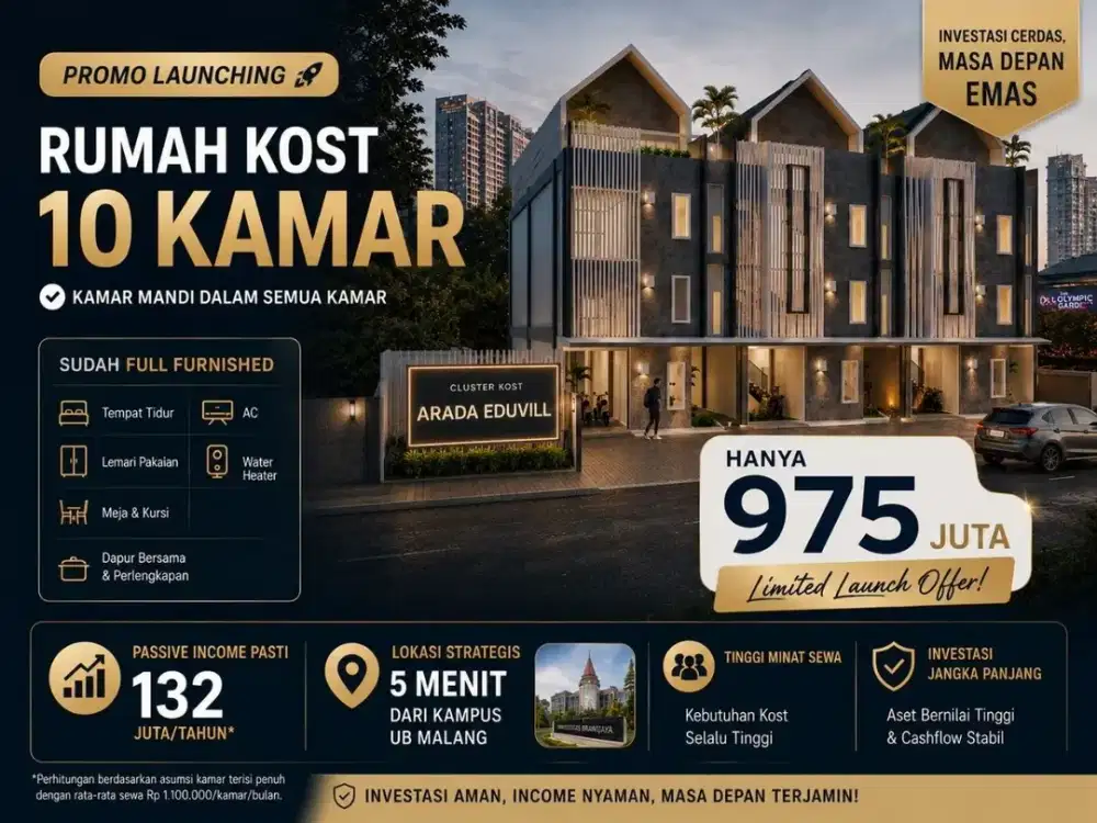 Kost Kota Malang Promo 975 Juta saja Dekat Kampus UB dan UMM