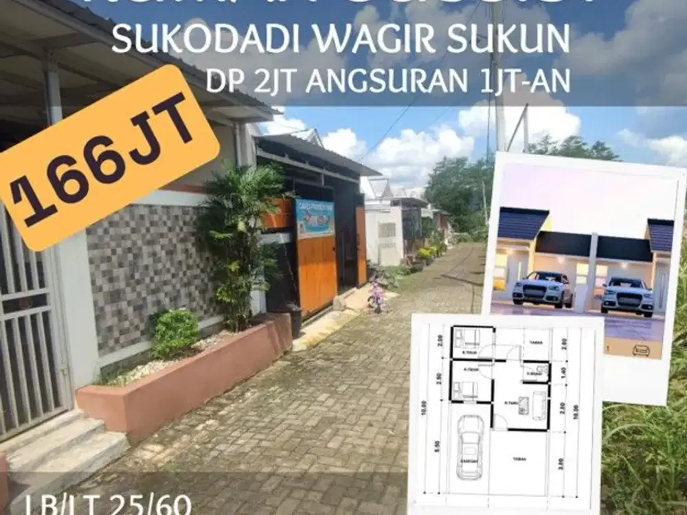 Rumah subsidi sukodadi wagir sukun hanya166jt Dp2jt angsuran 1jt-an