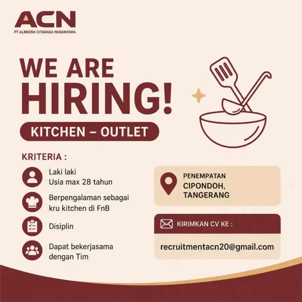 LOKER UNTUK COWOK DAERAH CIPONDOH TANGERANG