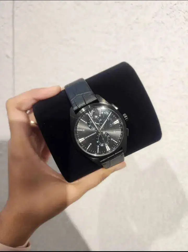 Emporio Armani Chronograph AR11483 Black Dial Black Leather Strap