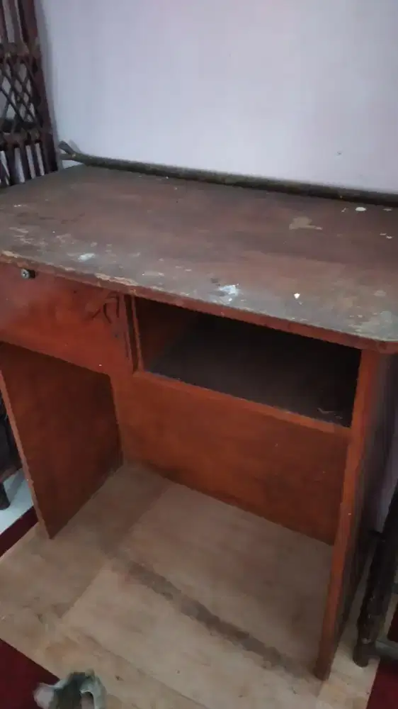 Meja kerja belajar laptop coklat kayu kuat laci sekolah kuliah murah