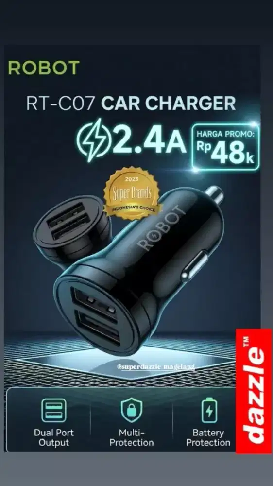 Car charger robot rt c07 black