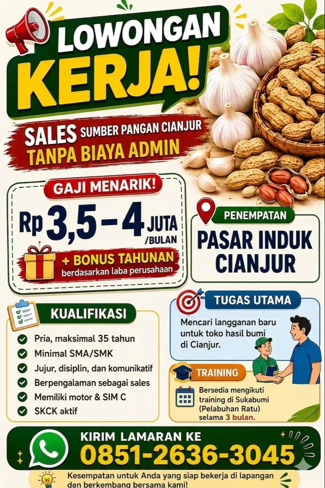 LOWONGAN KERJA SALES HASIL BUMI