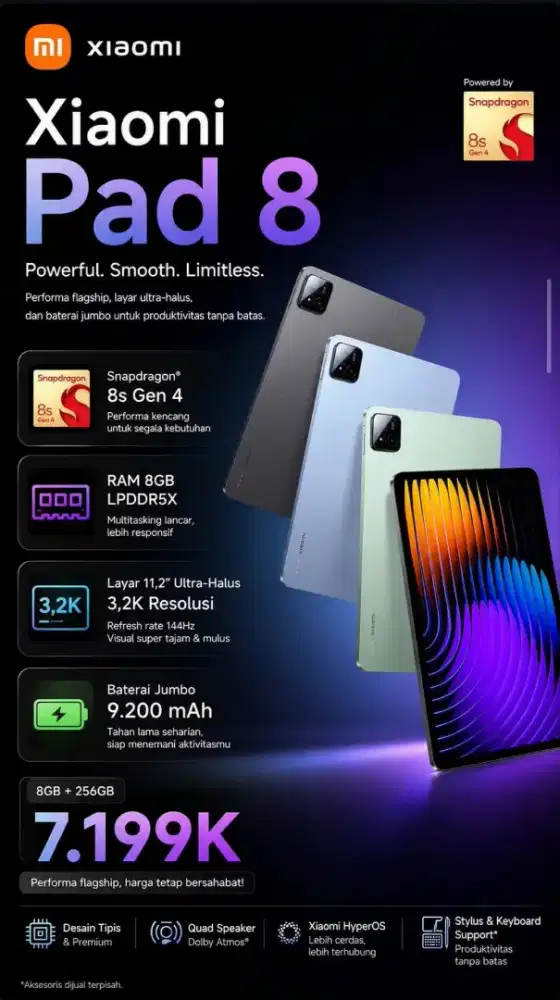 XIAOMI PAD 8 8/256 FREE KEYBOARD+PC Level PROMO TABLETTERMURAHDIJOGJA