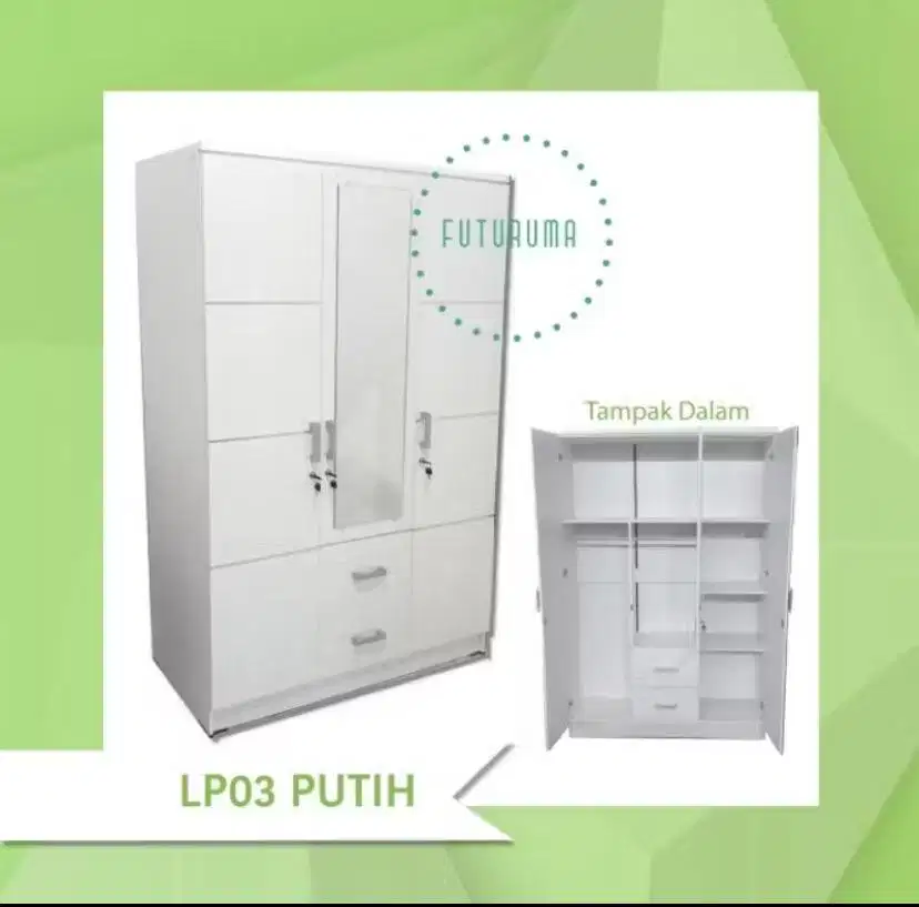Lemari 3 pintu dengan kaca
