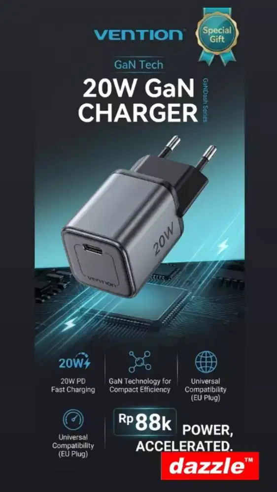 Charger vention gandash 20 watt type C gray fevho eu