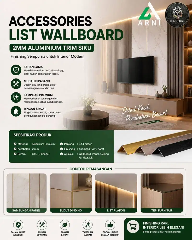 List Siku Wallboard 2MM Premium | Aksesoris Finishing Sudut Dinding Ra