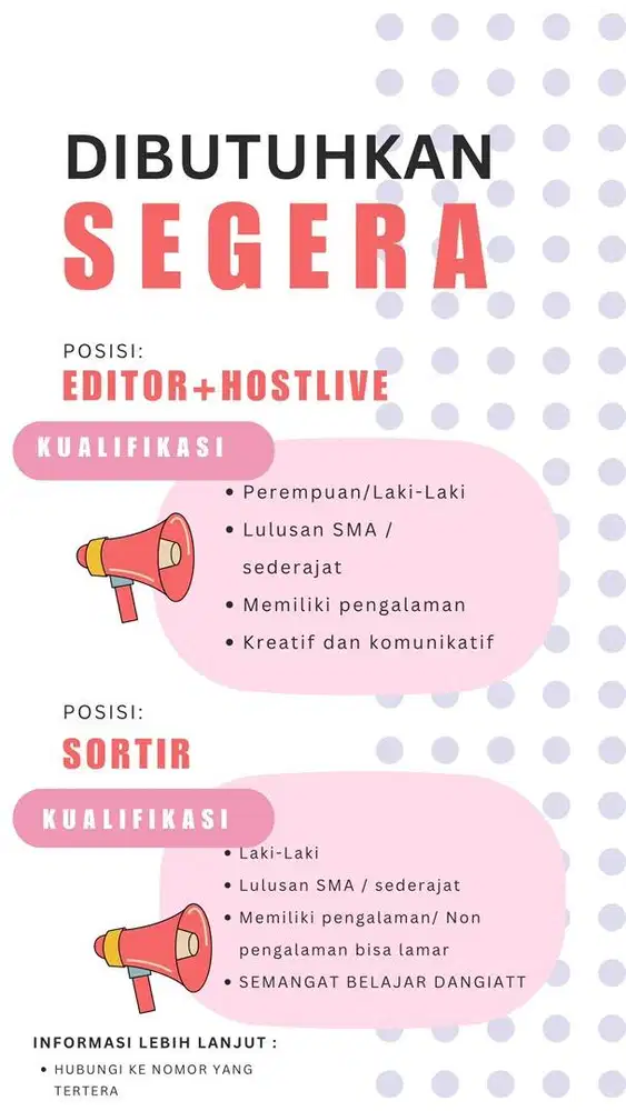 DIBUTUHKAN SEGERA!