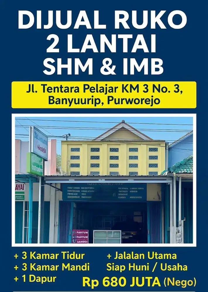 Di jual Ruko pinggir jalan raya