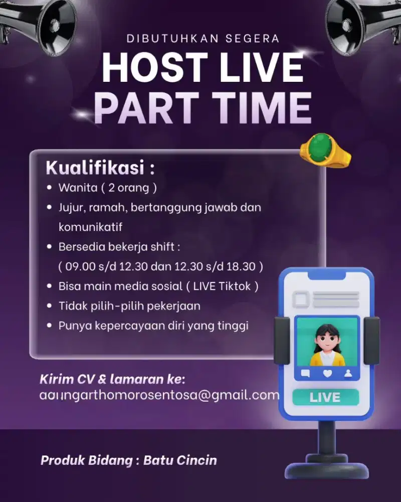 Lowongan Kerja Part Time Host Live