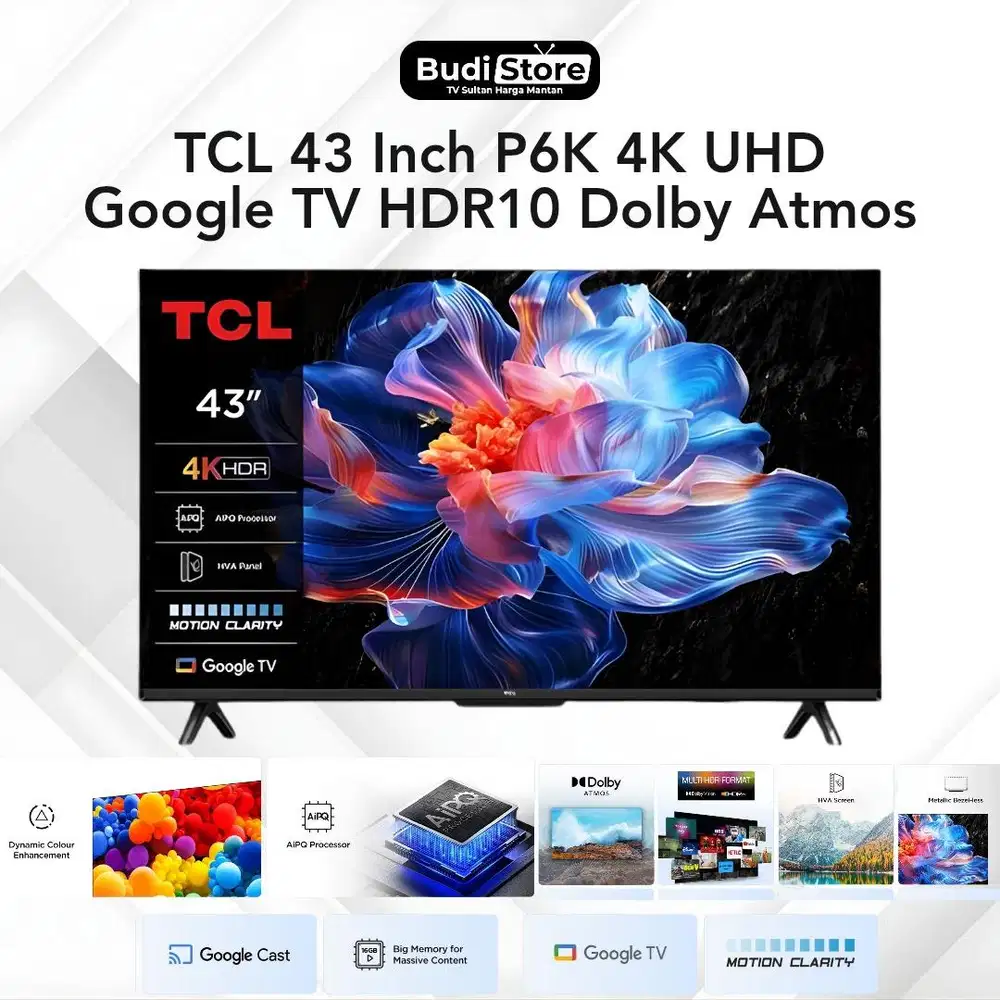 TCL 43 Inch P6K 4K UHD Google TV HDR10 Dolby Atmos
